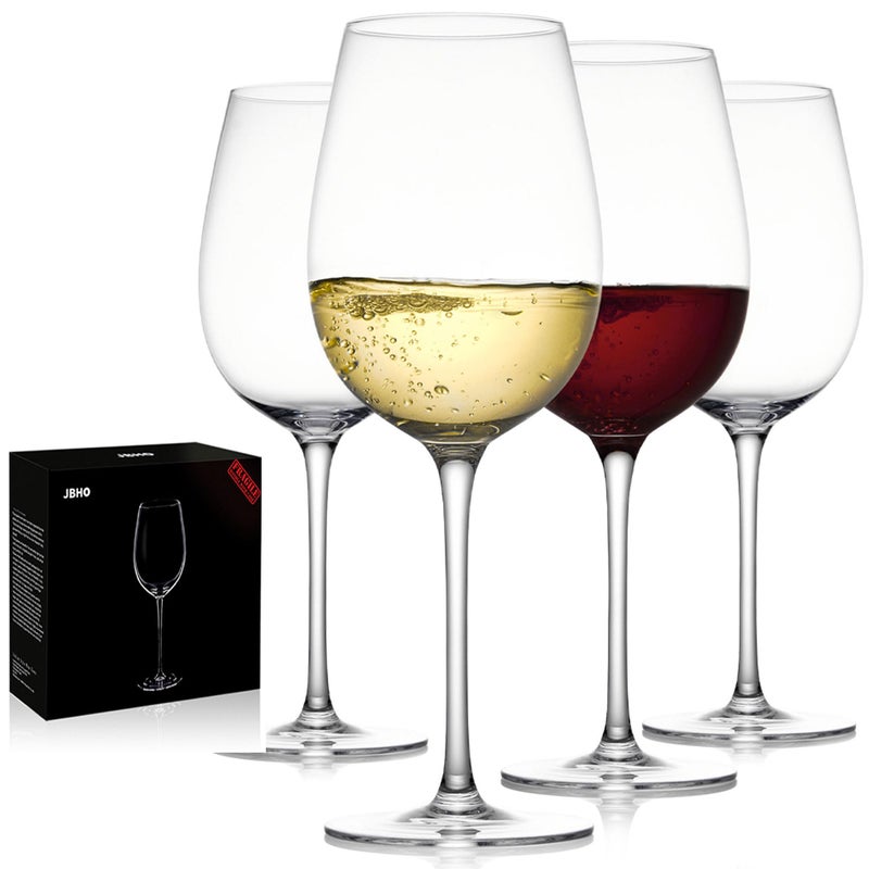 JBHO Hand Blown Italian Style Crystal White or Red Wine Glasses - Gift Packaging for Any Occasion - Lead-Free Premium Crystal Clear Glass - Set of 4-18 Ounce - Image 1